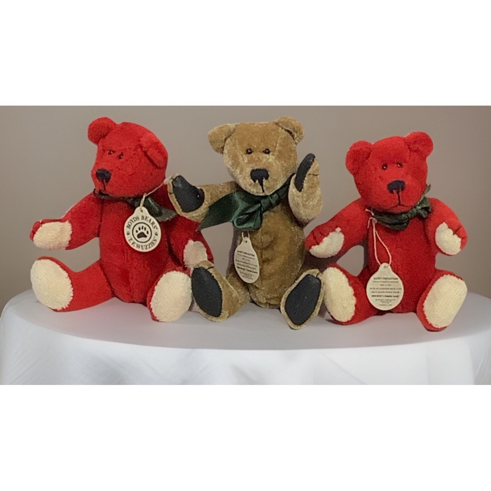 3 Boyds Bears 5" Red Bear T F Wuzzies Green Bow Hangtag NEW Frampton & Fraiser